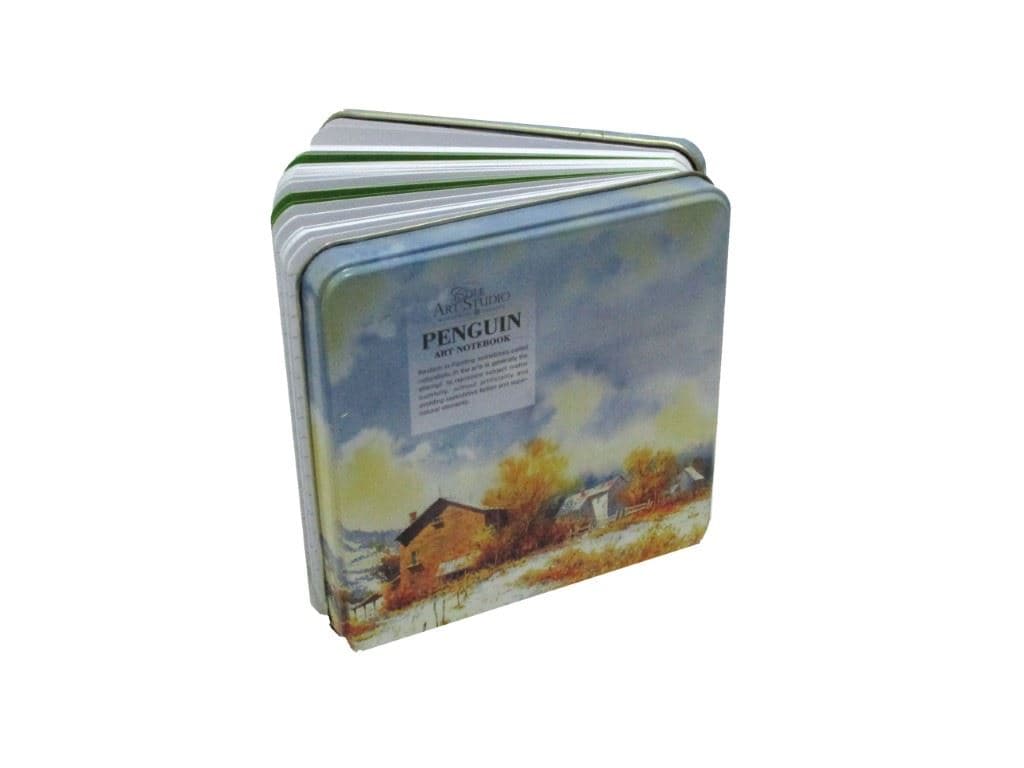 دفترچه یادداشت جلد فلزی پنگوئن طرح کلبه زمستان (کد 641) خشتی کوچک