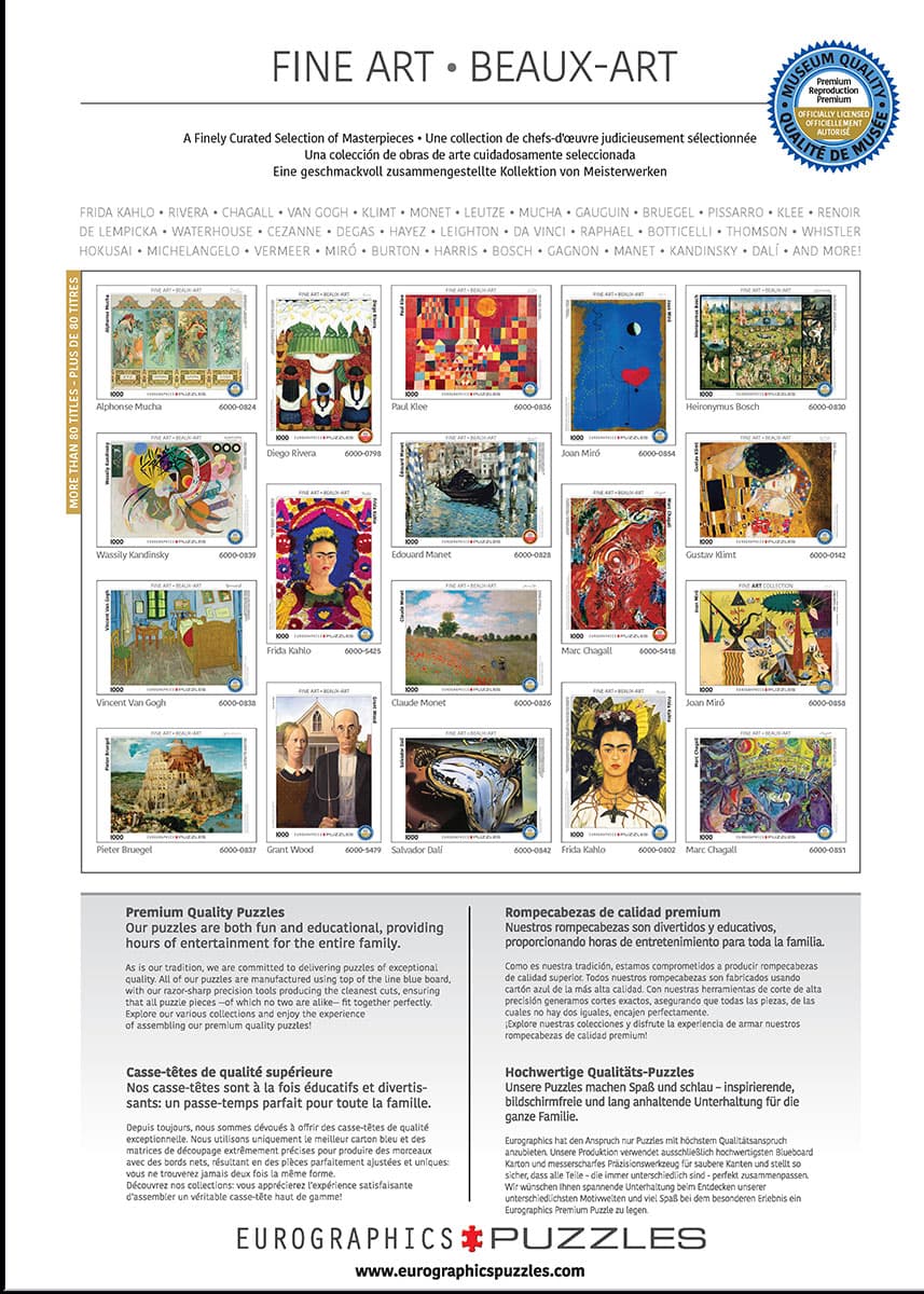 پازل (1000 تکه) سلف پرتره با گردنبند خار و مرغ مگس‌خوار اثر فریدا کالو  - 6000-0802Self Portrait With Thorn Necklace And Hummingbird