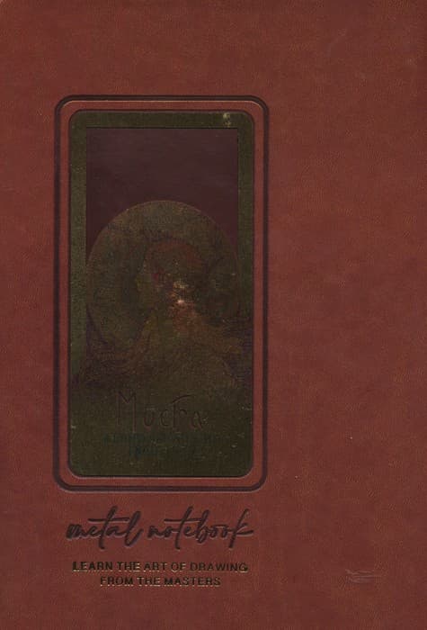 دفتر خط دار (طرح MUCHA،کد 354)،(چرم،لب طلایی،پلاکدار)