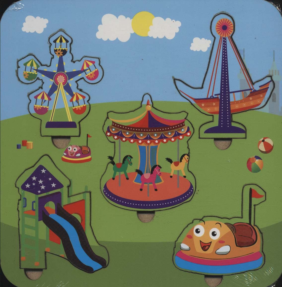 پازل چوبی آشنایی با شهر بازی (5 تکه)