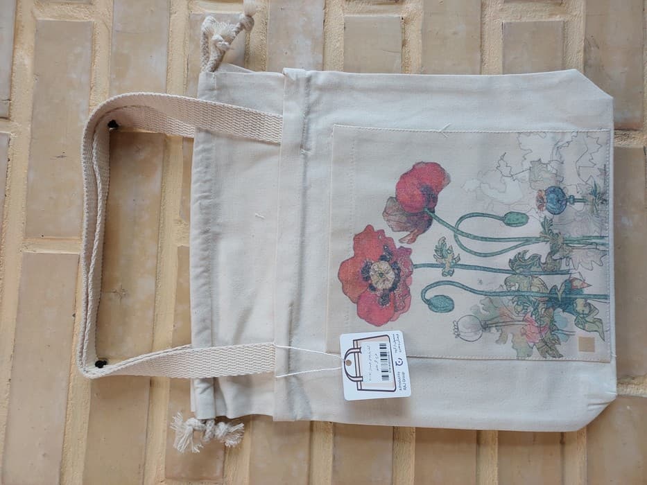 کیف پارچه ای جیب دار 31*37 (طرح گل شقایق،کد 2117)