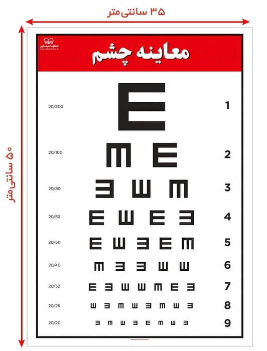 پوستر نمودار معاینه چشم 50*35 (گلاسه،باجعبه)