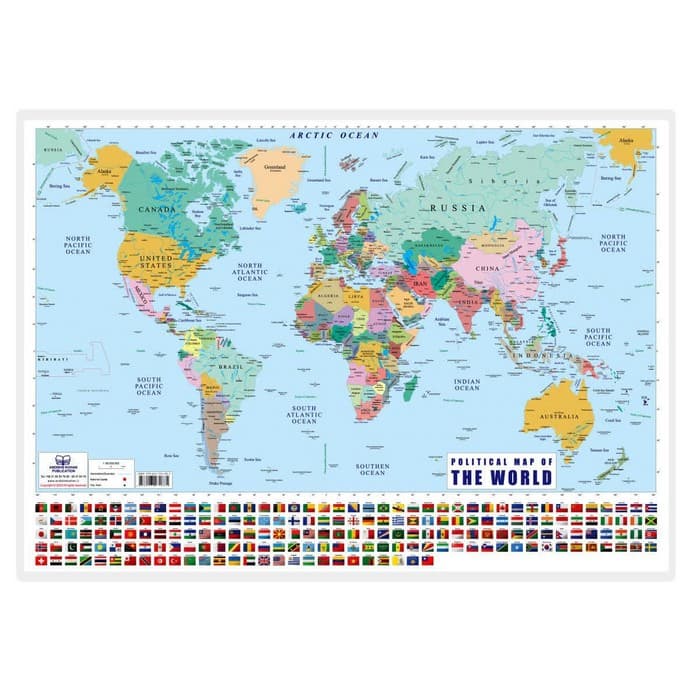 پوستر وایت بردی نقشه جهان انگلیسی (70*50)،(گلاسه،باجعبه)