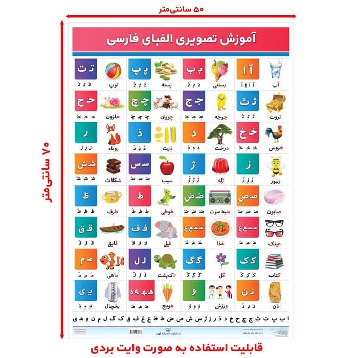پوستر وایت بردی الفبای فارسی (70*50)،(گلاسه،باجعبه)