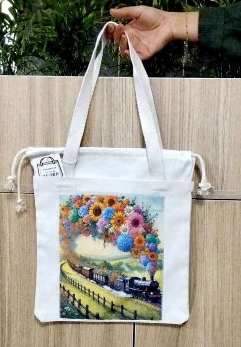 کیف پارچه ای جیب دار 31*31 (طرح قطار شادی،کد 2131)