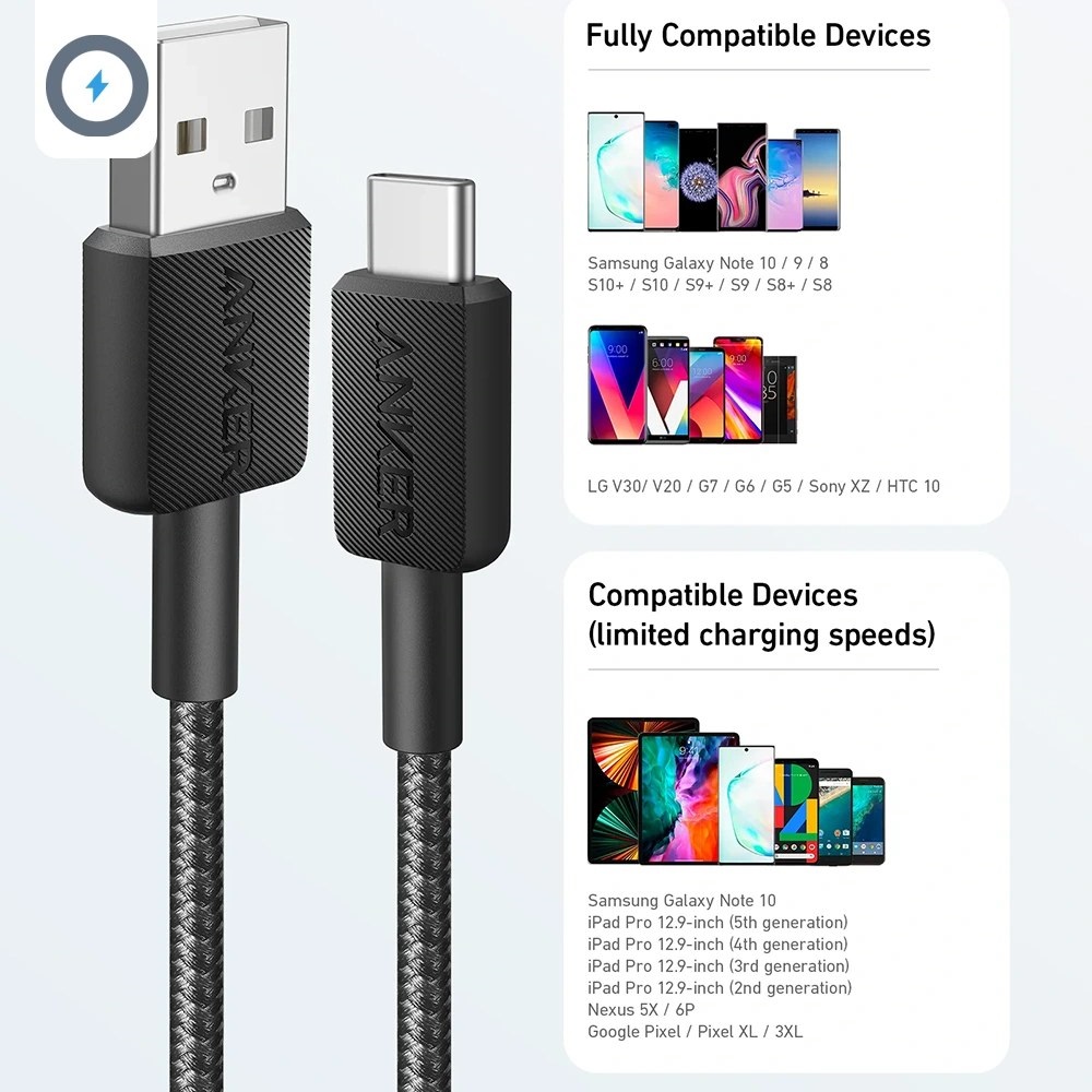 کابل شارژ Anker 322 USB-A to USC Type-c به طول 09 متر (مشکی)