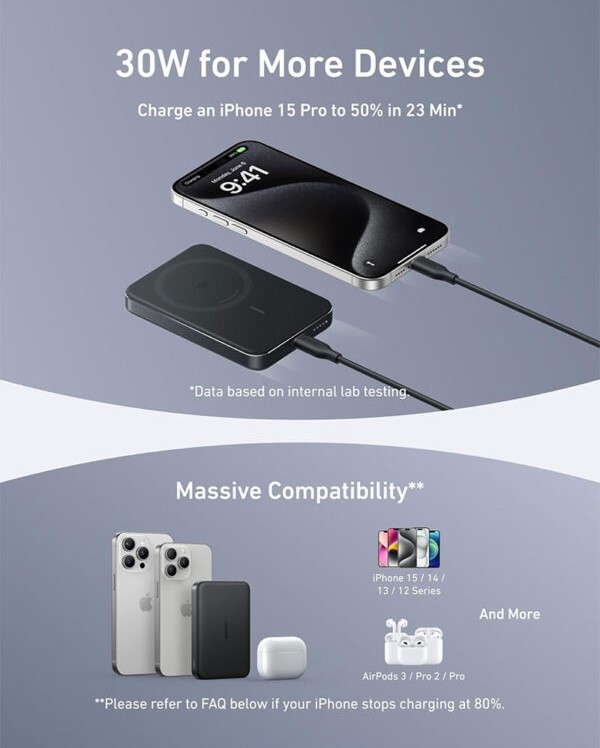 پاوربانک بیسیم انکر 10000mAh مدل A1664 (مشکی)