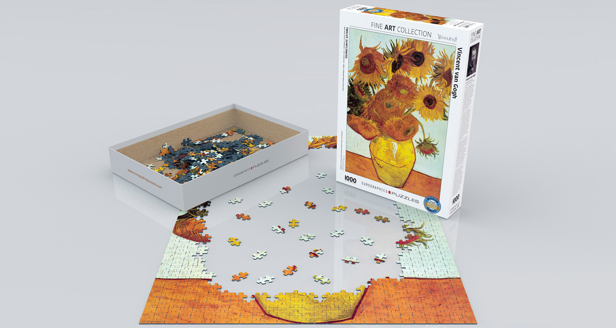 پازل1000 تکه گلدان با دوازده گل آفتابگردان اثر ون‌سان ون‌گوگ (6000-3688) طرح Twelve Sunflowers