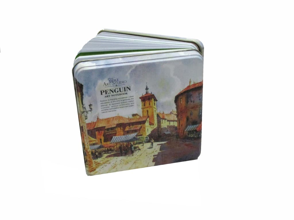 دفترچه یادداشت جلد فلزی پنگوئن طرح بازار (کد 696) خشتی کوچک