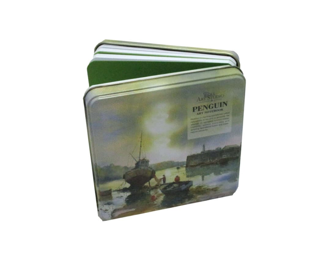 دفترچه یادداشت جلد فلزی پنگوئن طرح ماهیگیری (کد 702) خشتی کوچک