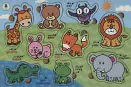 پازل چوبی آشنایی با حیوانات جنگل (9 تکه)،(2زبانه)